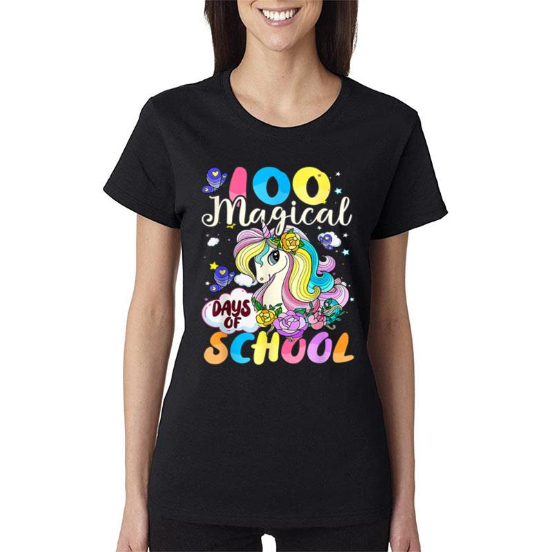 100 Days Of Magical Learning 100Th Day Of School Unicorn Kid Women T-Shirt