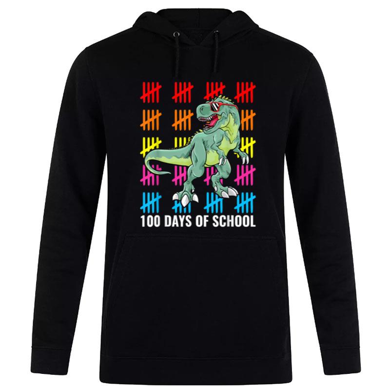 100 Days Of School  Boys Kids T Rex 100 Days Dinosaur Hoodie