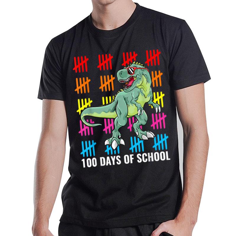 100 Days Of School  Boys Kids T Rex 100 Days Dinosaur T-Shirt