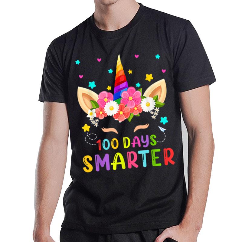 100 Days Of School  Cute Unicorn Girls 100 Days Smarter T-Shirt