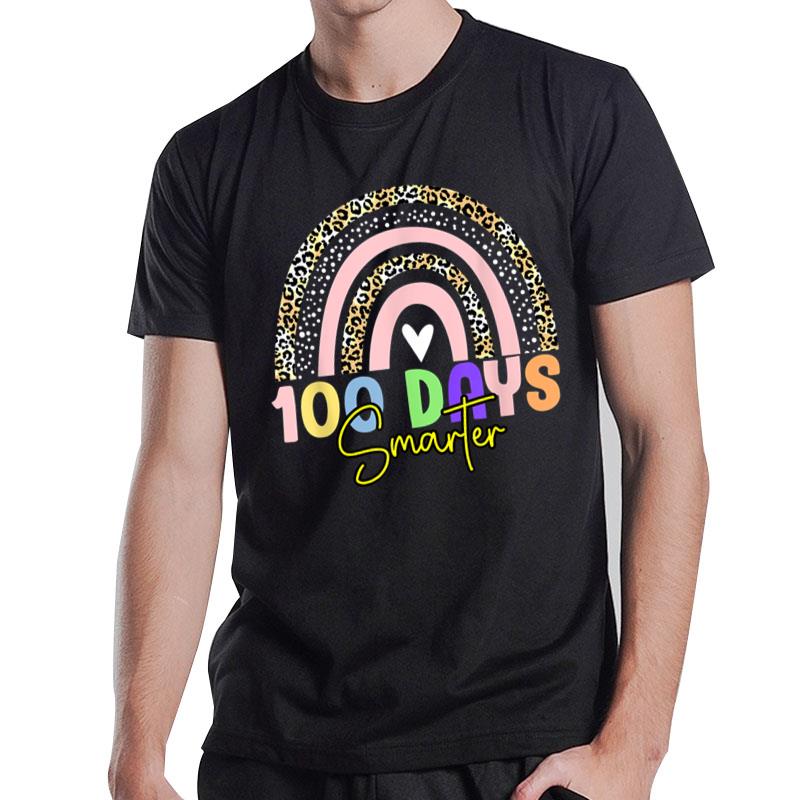 100 Days Smarter Cute Leopard Rainbow 100Th Days Of School T-Shirt