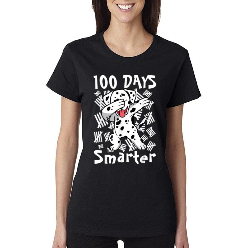 100 Days Smarter Dabbing 100 Days Of School Dalmatian Kids Women T-Shirt