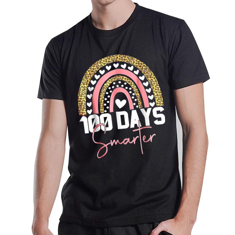 100 Days Smarter Happy 100Th Day Of School Rainbow Leopard T-Shirt