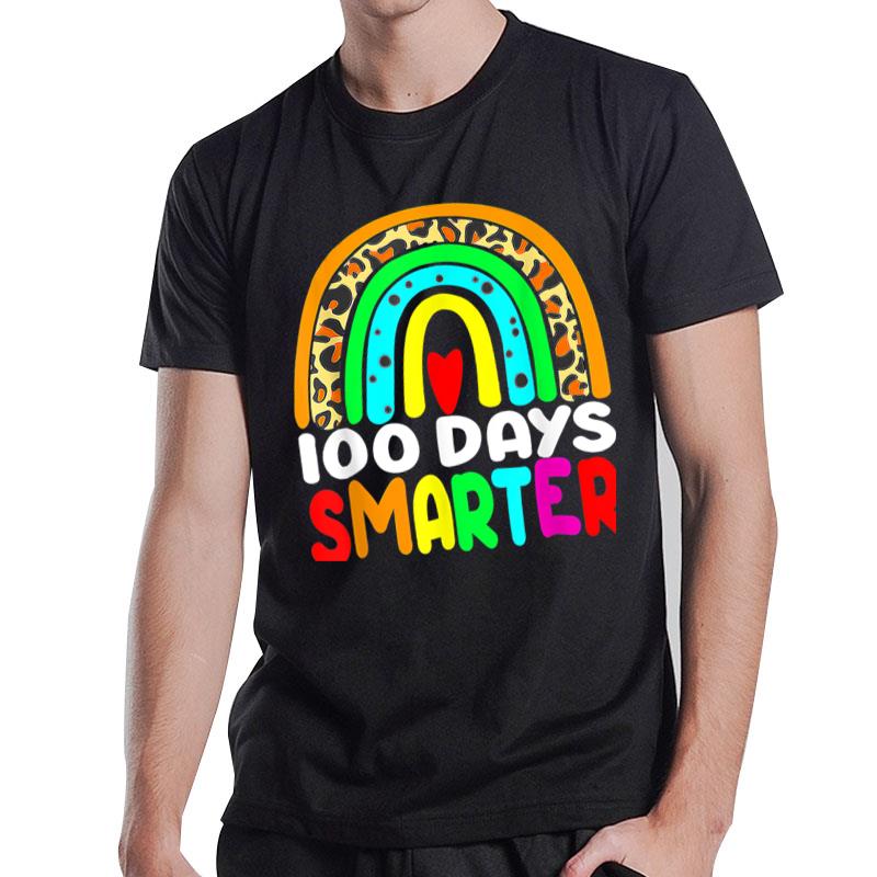 100 Days Smarter Leopard Rainbow Groovy Teachers Students T-Shirt