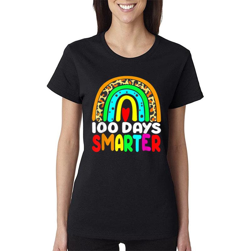 100 Days Smarter Leopard Rainbow Groovy Teachers Students Women T-Shirt