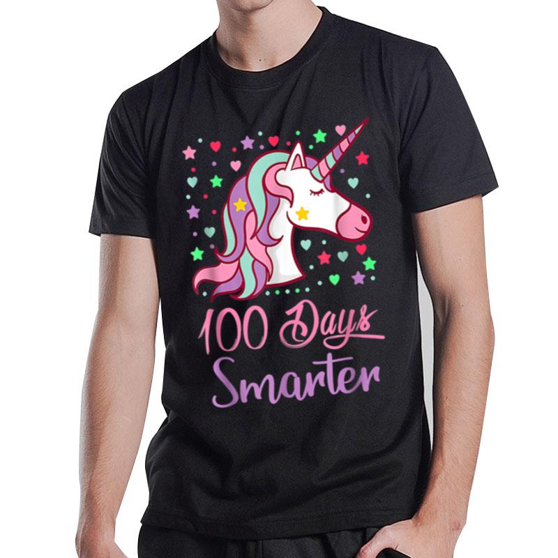 100 Days Smarter Women Girls Unicorn 100Th Day Of School T-Shirt