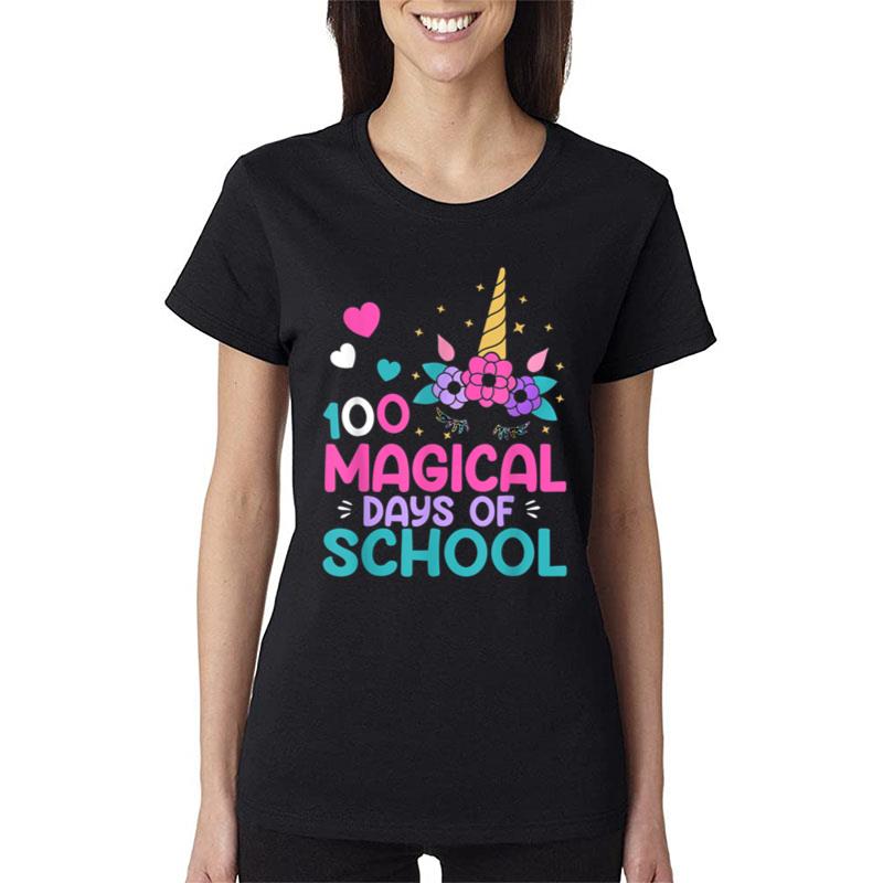 100 Magical Days Of School 100 Days Smarter Unicorn Teacher Women T-Shirt