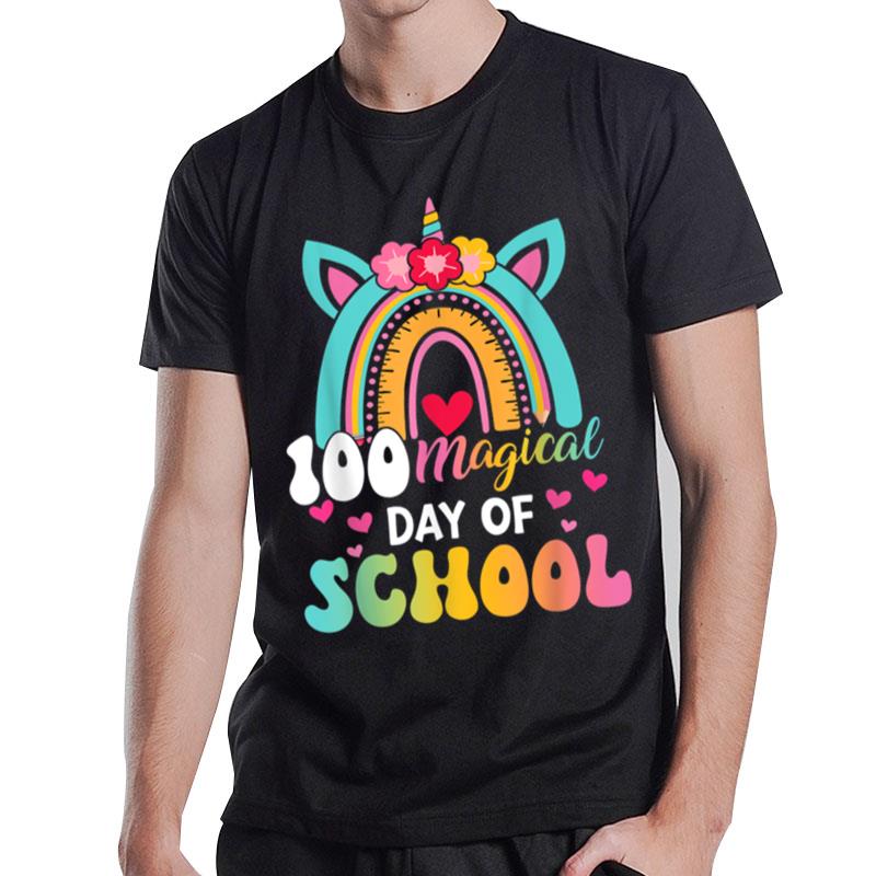 100 Magical Days Of School Rainbow Unicorn Girl Kid Teacher T-Shirt