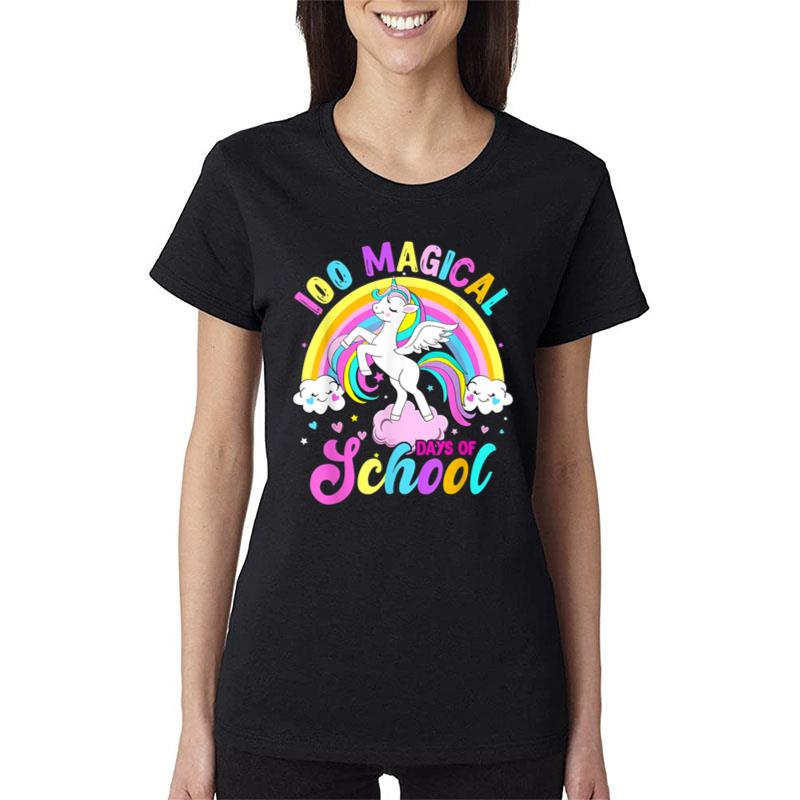 100 Magical Days Of School Unicorn Rainbow Student Teacher Women T-Shirt