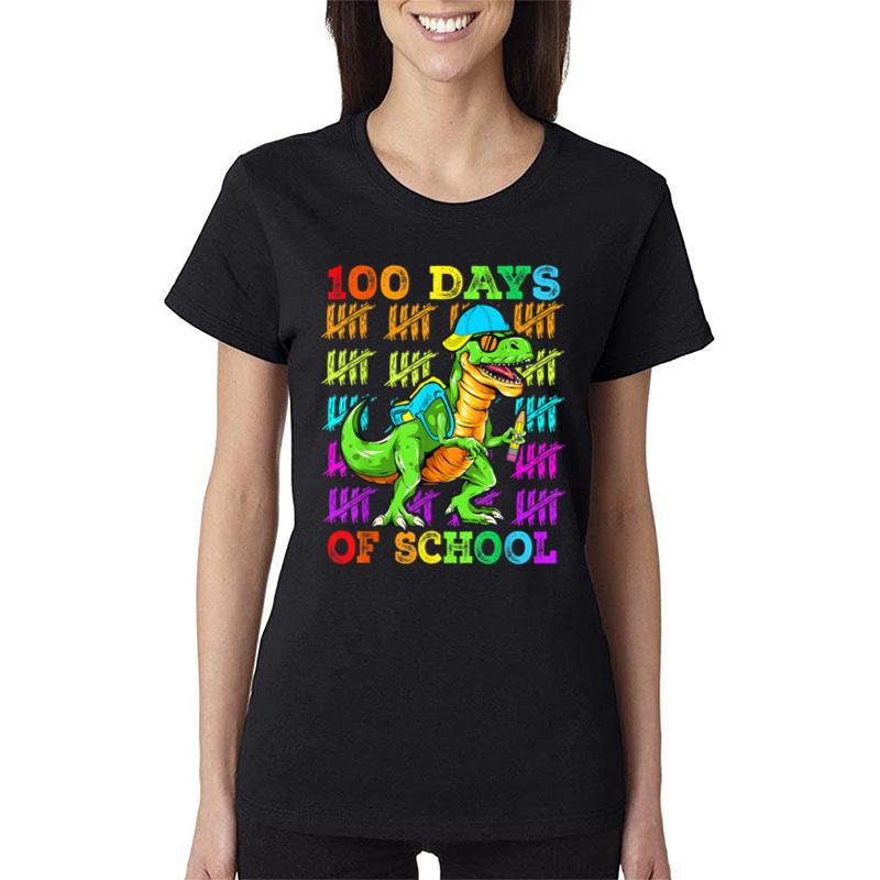 100Th Day Of School Dinosaur 100 Days Smarter T Rex Women T-Shirt