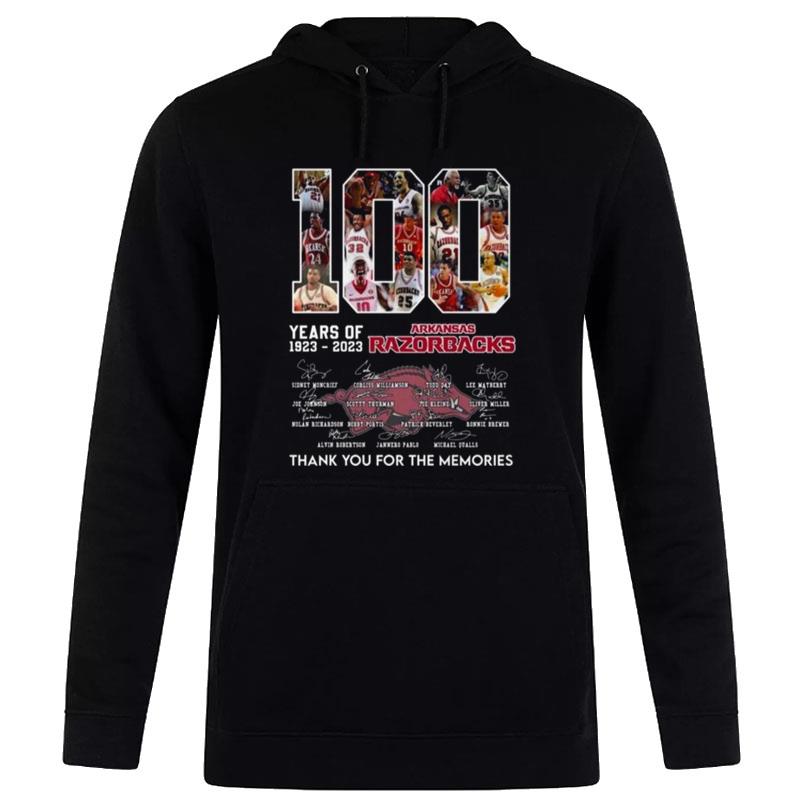 100 Years Of 1923 - 2023 Arkansas Razorbacks Thank You For The Memories Signatures Men?S Hoodie