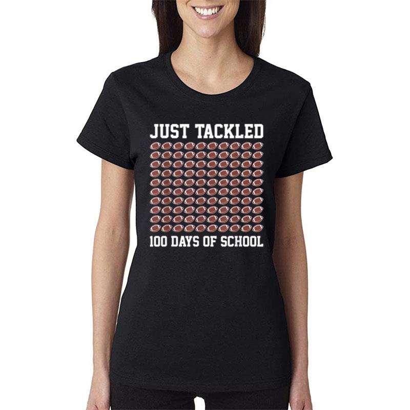 100Th Day Of School Boys Just Tackled 100 Days Kids Football Women T-Shirt