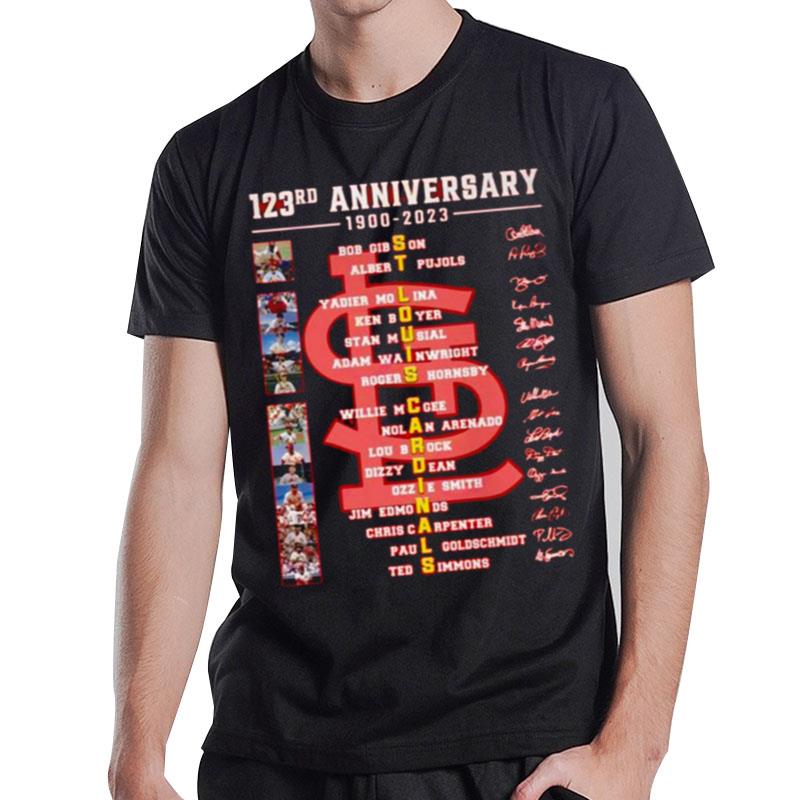 123Rd Anniversary 1900  2023 St. Louis Cardinals Thank You For The Memories Signatures T-Shirt