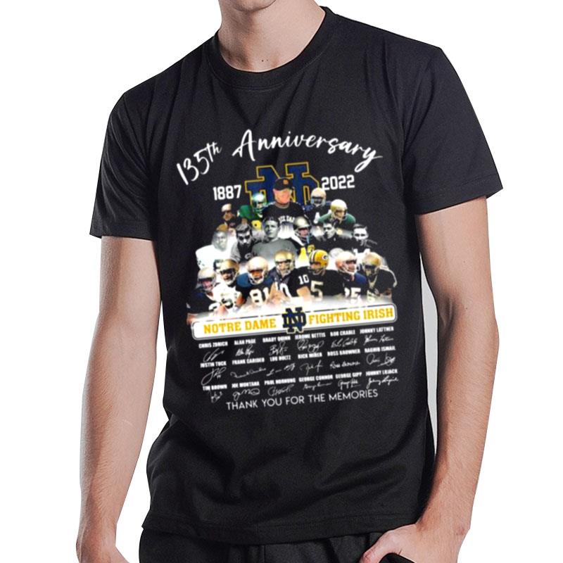 135Th Anniversary 1887 2022 Notre Dame Fighting Irish Thank You For The Memories Signatures T-Shirt