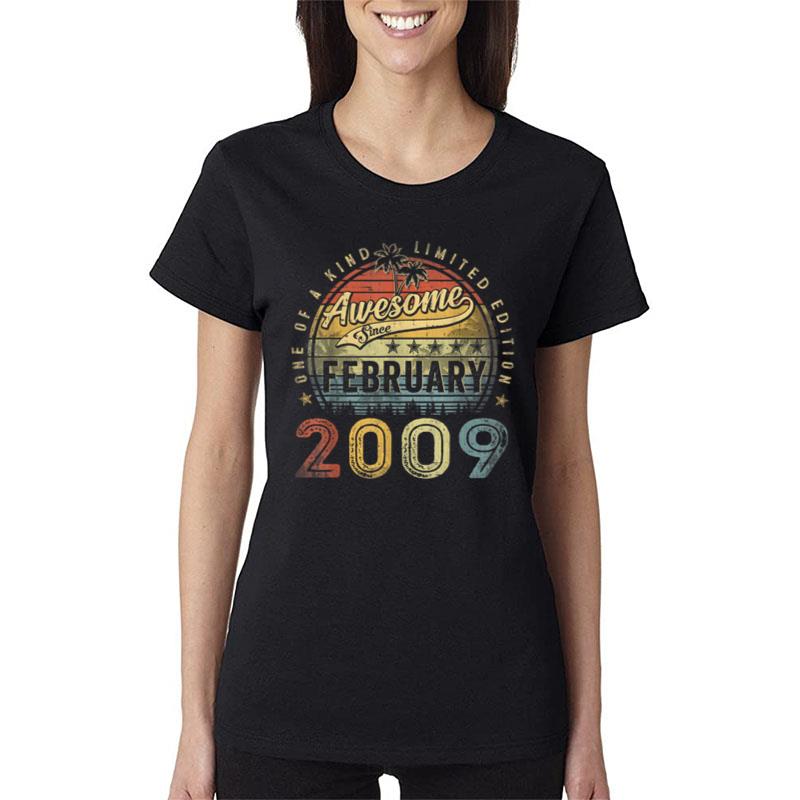 14Th Birthday Gift Awesome Since February 2009 14 Year Old Women T-Shirt