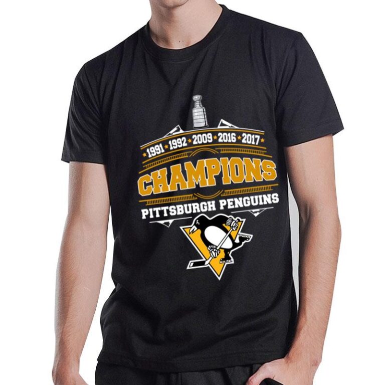 1991 1992 2009 2016 2017 Champions Pittsburgh Penguins T-Shirt