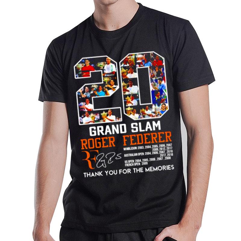 20 Grand Slam Roger Federer Thank You For The Memories Signature T-Shirt