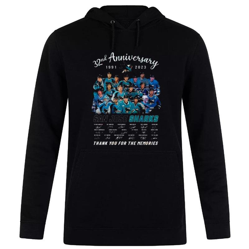 32Nd Anniversary 1991 - 2023 San Jose Sharks Thank You For The Memories Signatures Hoodie