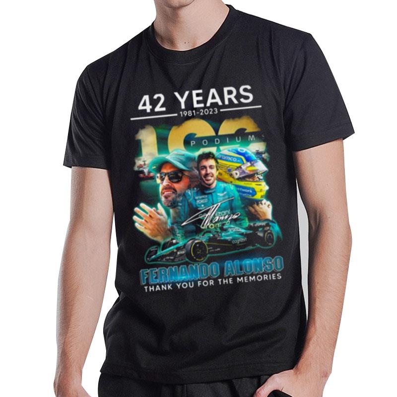 42 Years 1981 - 2023 Podiums Fernando Alonso Thank You For The Memories Signature T-Shirt