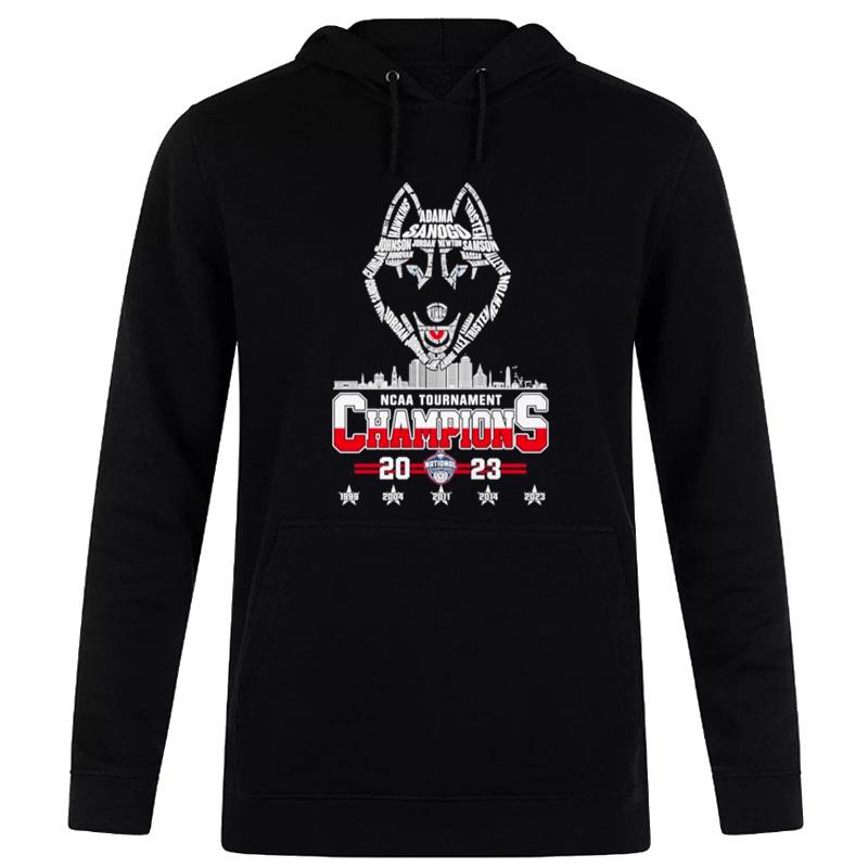 5X Ncaa Tournament Champions Uconn Huskies Players Names Logo Hoodie