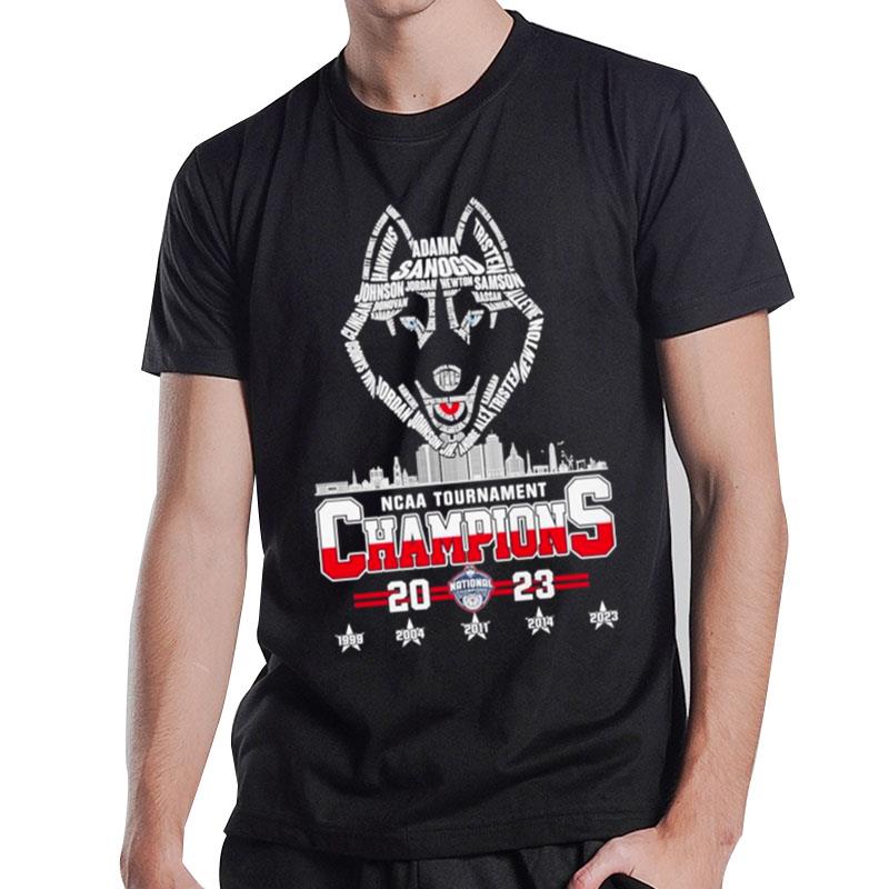 5X Ncaa Tournament Champions Uconn Huskies Players Names Logo T-Shirt