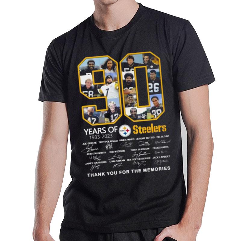 90 Years Of 1933 - 2023 Steelers Thank You For The Memories Signatures T-Shirt