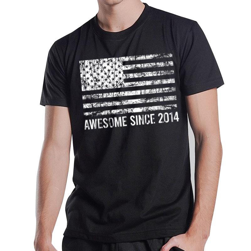 9Th Birthday Vintage Usa Flag Awesome Since 2014 T-Shirt