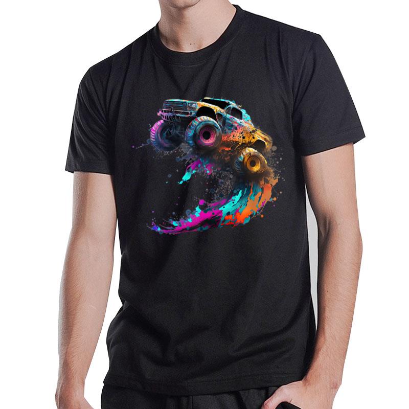 Airborne Monster Truck Jump Off Road Vehicle Colorful Dirt T-Shirt