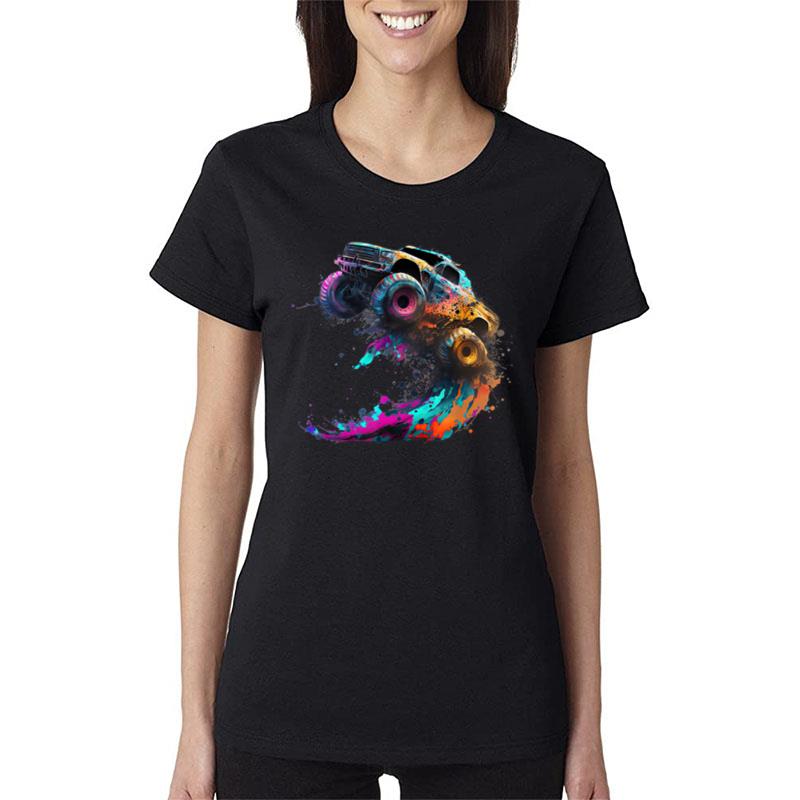 Airborne Monster Truck Jump Off Road Vehicle Colorful Dirt Women T-Shirt