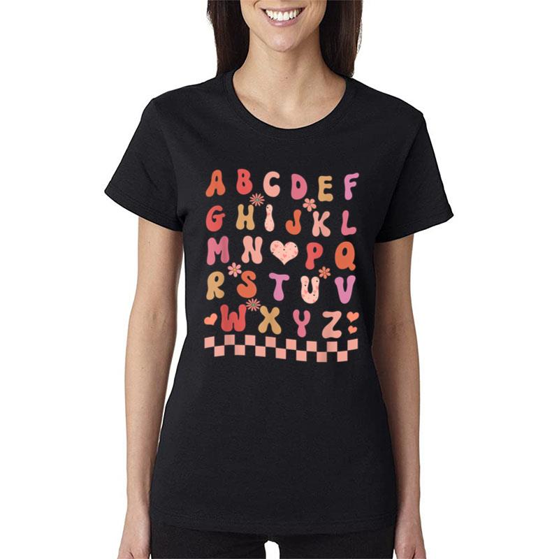 Alphabet Abc I Love You Groovy Valentines Day Teacher 80S Women T-Shirt