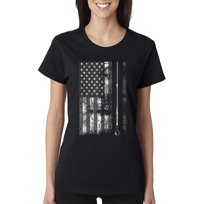 American Flag Billiard Stick Cute Table Game Funny USA Gift Women T-Shirt