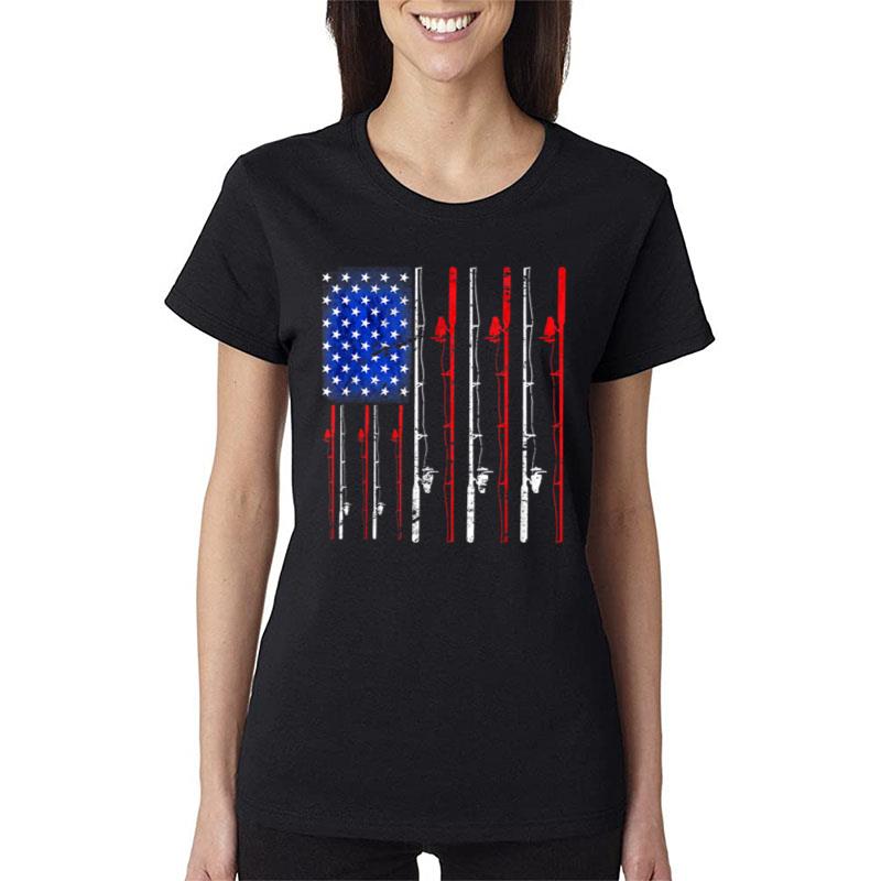 American Flag Fishing Rod Fishing Lover Women T-Shirt