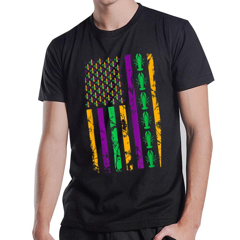 American Flag Mardi Gras Shirt Mardi Gras Crawfish Outfit T-Shirt