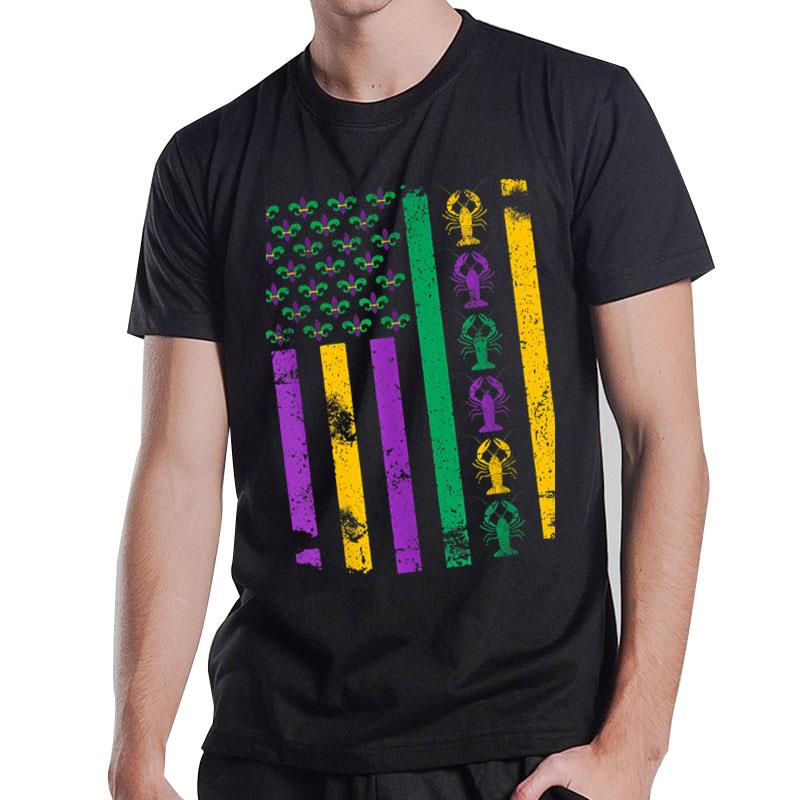 American Flag Mardi Gras T Shirt Mardi Gras Crawfish Outfit Ver 1 T-Shirt