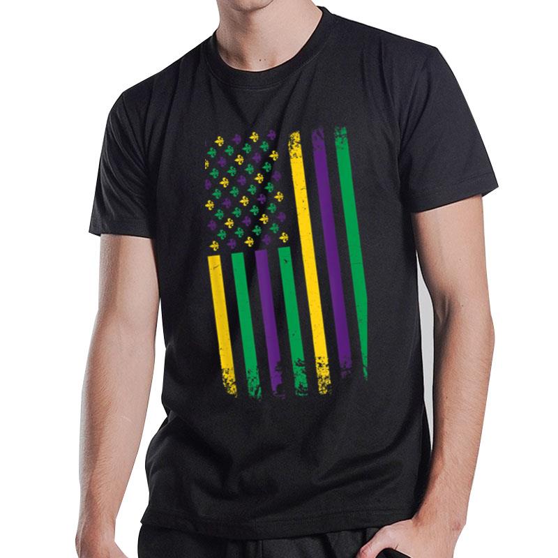 American Flag Mardi Gras T Shirt Mardi Gras Crawfish Outfit T-Shirt