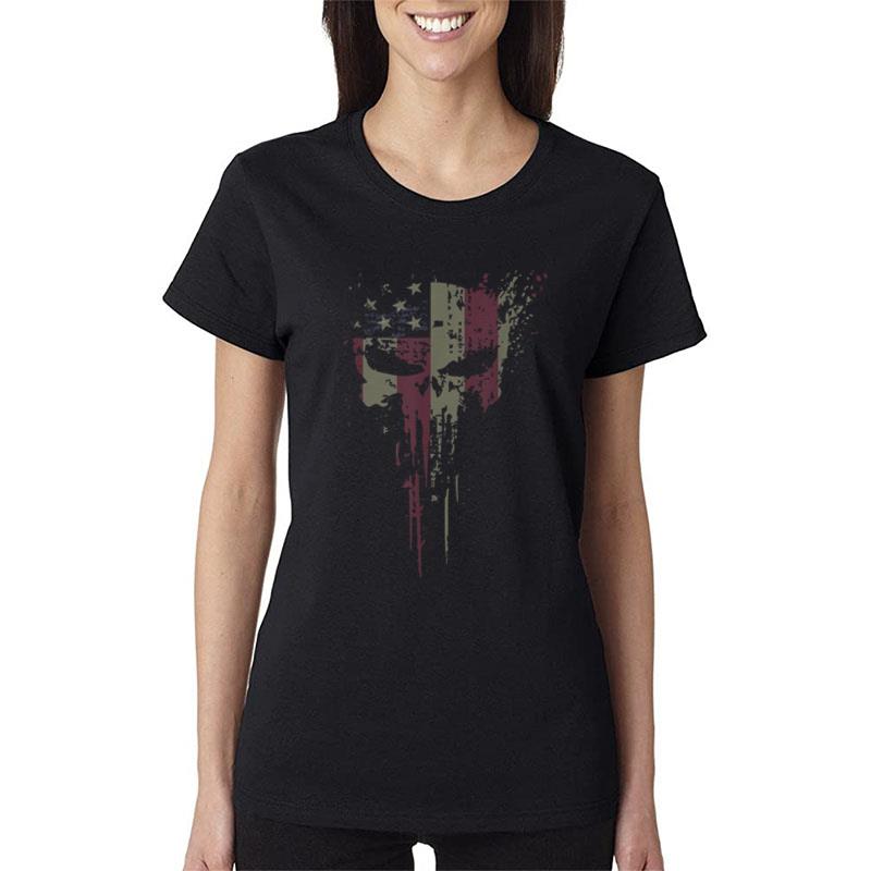 American Skull Flag Ghost Reaper Patriotic Women T-Shirt