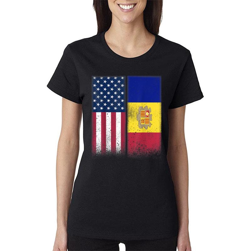 Andorra Shirt Andorran American Flags Proud Usa Andorra Women T-Shirt