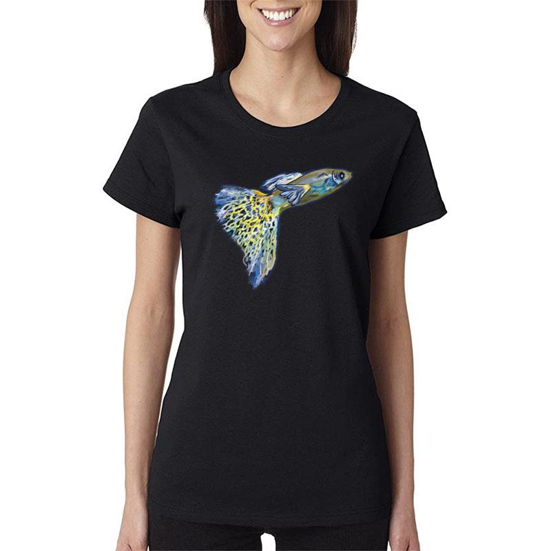 Aquarium Guppy Fish Freshwater Blue Yellow Ornamental Fish Aquarium Women T-Shirt