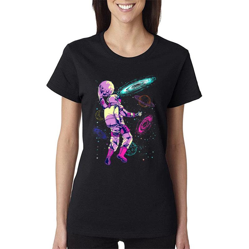 Astronaut Playing Basketball Slam Dunking In Space Women T-Shirt