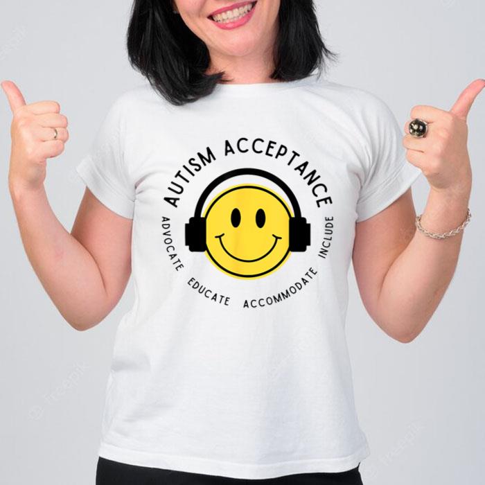 Autism Awareness Acceptance Special Education Happy Face Women T-Shirt