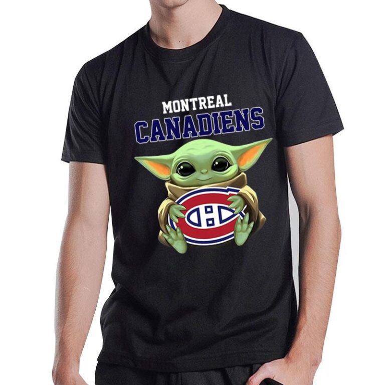 Baby Yoda Hugs The Montreal Canadiens Ice Hockey T-Shirt