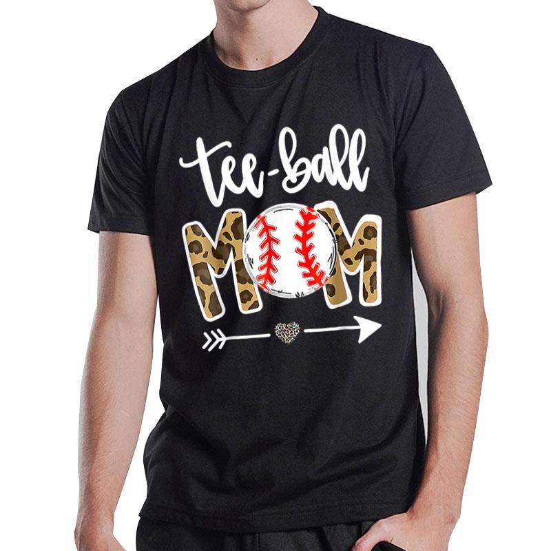 Ball Mom Mother's Day Gift Teeball Mom Leopard Funny T-Shirt