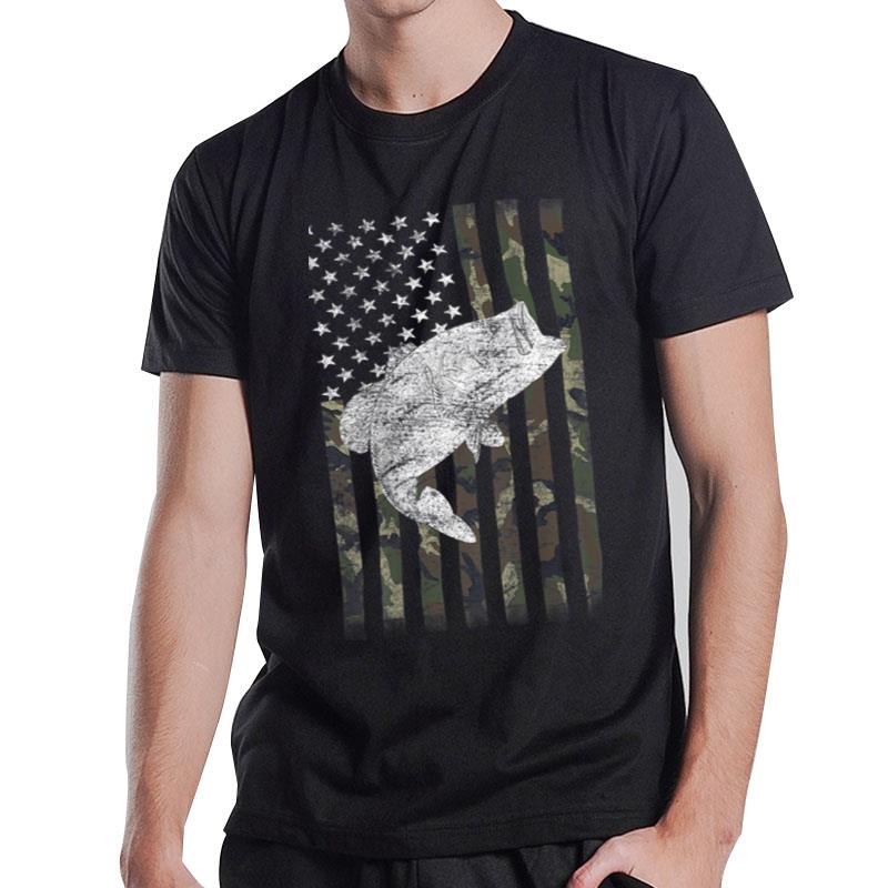 Bass Fishing American Camo USA Flag for Fisherman T-Shirt