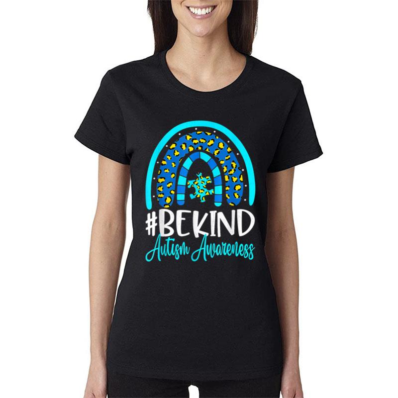 Be Kind Autism Awareness Women Leopard Rainbow Print Women T-Shirt