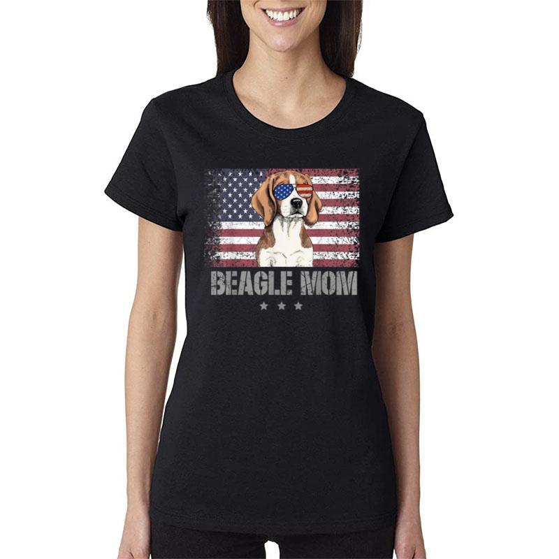 Beagle Mom Retro - USA 4th Of July Sunglass American Flag Women T-Shirt