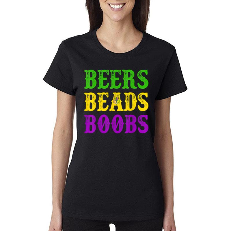 Beer Beads Boobs Funny Mardi Gras Carnivals Festival Holiday Women T-Shirt