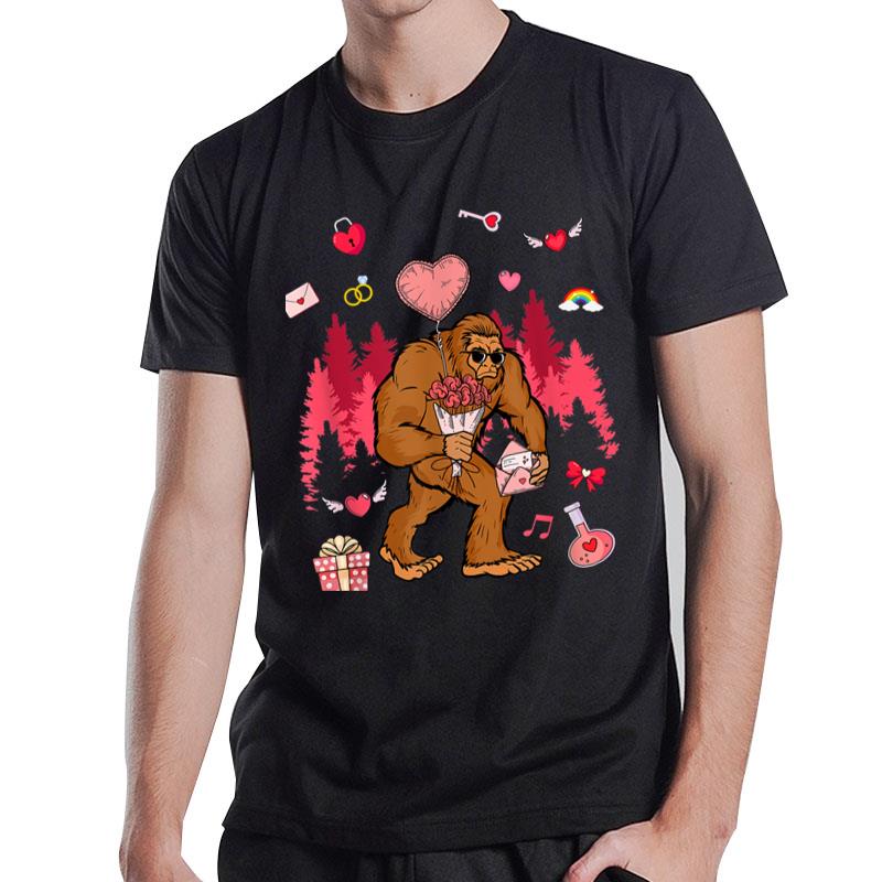 Bigfoot Heart Valentines Day Boys Men Love Sasquatch Believe T-Shirt