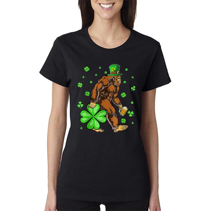 Bigfoot Irish Sasquatch Clover Leaf St Patricks Day Women T-Shirt