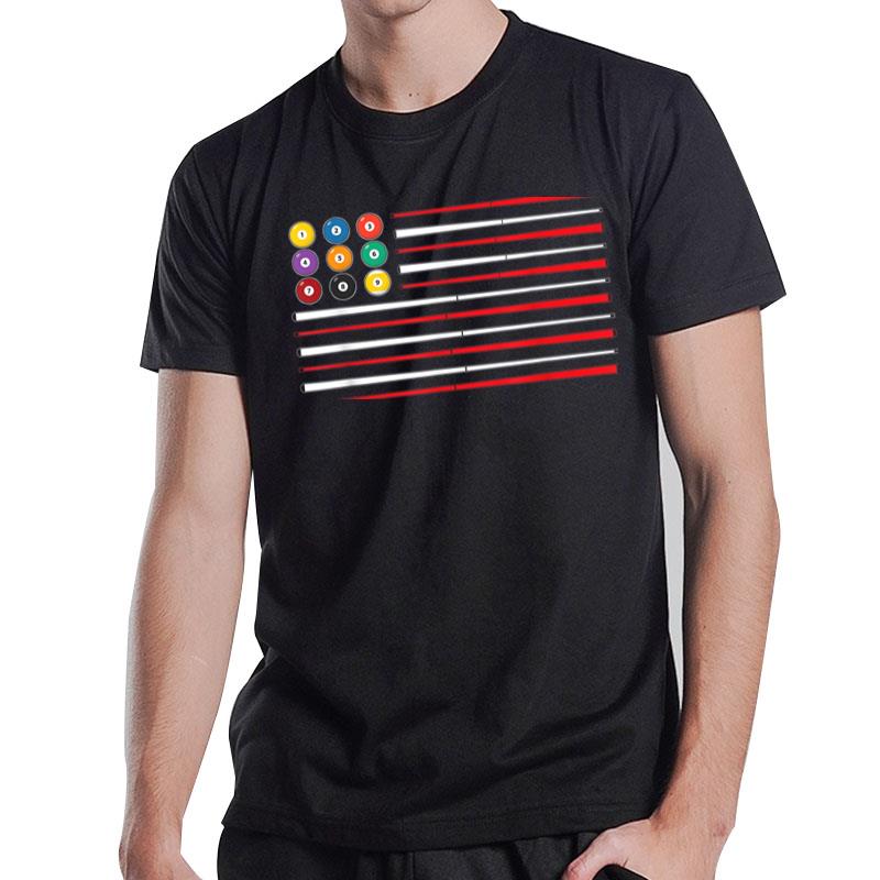 Billiards American Flag Cue Pool Balls Billiard Player Gift T-Shirt