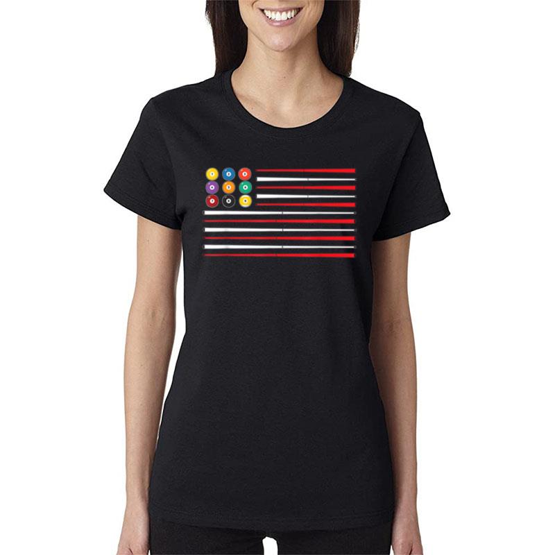 Billiards American Flag Cue Pool Balls Billiard Player Gift Women T-Shirt